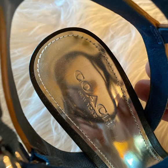 Coach Block Heel Two Tone Silver Hi Heel Sandals - Size 6.5 - Picture 3 of 6